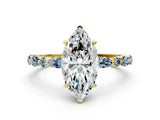 Yellow gold Marquise Cut Diamond Ring with Marquise and Round with Aquamarine side stone Side Stones and Four-Prong Setting_12