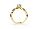 Yellow gold Marquise Cut Diamond Ring with Marquise and Round with Aquamarine side stone Side Stones and Four-Prong Setting_15