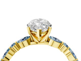 Yellow gold Marquise Cut Diamond Ring with Marquise and Round with Aquamarine side stone Side Stones and Four-Prong Setting_16