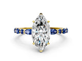 Yellow gold Marquise Cut Diamond Ring with Marquise and Round with Blue Sapphire side stone Side Stones and Four-Prong Setting_48