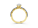 Yellow gold Marquise Cut Diamond Ring with Marquise and Round with Blue Sapphire side stone Side Stones and Four-Prong Setting_51
