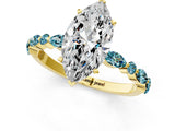 Yellow gold Marquise Cut Diamond Ring with Marquise and Round with Blue Topaz side stone Side Stones and Four-Prong Setting_25