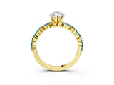Yellow gold Marquise Cut Diamond Ring with Marquise and Round with Blue Topaz side stone Side Stones and Four-Prong Setting_27