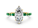 Yellow gold Marquise Cut Diamond Ring with Marquise and Round with Emerald side stone Side Stones and Four-Prong Setting_60