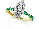 Yellow gold Marquise Cut Diamond Ring with Marquise and Round with Emerald side stone Side Stones and Four-Prong Setting_61