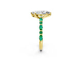 Yellow gold Marquise Cut Diamond Ring with Marquise and Round with Emerald side stone Side Stones and Four-Prong Setting_62