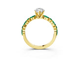Yellow gold Marquise Cut Diamond Ring with Marquise and Round with Emerald side stone Side Stones and Four-Prong Setting_63