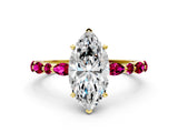 Yellow gold Marquise Cut Diamond Ring with Marquise and Round with Garnet side stone Side Stones and Four-Prong Setting_24
