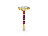 Yellow gold Marquise Cut Diamond Ring with Marquise and Round with Garnet side stone Side Stones and Four-Prong Setting_26