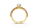Yellow gold Marquise Cut Diamond Ring with Marquise and Round with Garnet side stone Side Stones and Four-Prong Setting_27