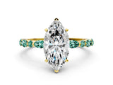 Yellow gold Marquise Cut Diamond Ring with Marquise and Round with Green Sapphire side stone Side Stones and Four-Prong Setting_12