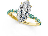 Yellow gold Marquise Cut Diamond Ring with Marquise and Round with Green Sapphire side stone Side Stones and Four-Prong Setting_13