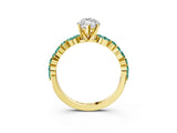Yellow gold Marquise Cut Diamond Ring with Marquise and Round with Green Sapphire side stone Side Stones and Four-Prong Setting_15