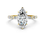 Yellow gold Marquise Cut Diamond Ring with Marquise and Round with Moissanite side stone Side Stones and Four-Prong Setting_60