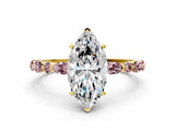 Yellow gold Marquise Cut Diamond Ring with Marquise and Round with Morganite side stone Side Stones and Four-Prong Setting_24
