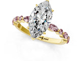 Yellow gold Marquise Cut Diamond Ring with Marquise and Round with Morganite side stone Side Stones and Four-Prong Setting_25