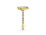 Yellow gold Marquise Cut Diamond Ring with Marquise and Round with Morganite side stone Side Stones and Four-Prong Setting_26