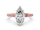Yellow gold Marquise Cut Diamond Ring with Marquise and Round with Pink Sapphire side stone Side Stones and Four-Prong Setting_12