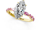 Yellow gold Marquise Cut Diamond Ring with Marquise and Round with Pink Sapphire side stone Side Stones and Four-Prong Setting_13