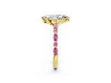 Yellow gold Marquise Cut Diamond Ring with Marquise and Round with Pink Sapphire side stone Side Stones and Four-Prong Setting_14