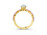 Yellow gold Marquise Cut Diamond Ring with Marquise and Round with Pink Sapphire side stone Side Stones and Four-Prong Setting_15
