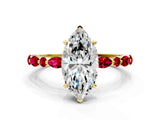 Yellow gold Marquise Cut Diamond Ring with Marquise and Round with Ruby side stone Side Stones and Four-Prong Setting_36