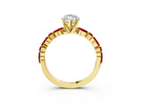Yellow gold Marquise Cut Diamond Ring with Marquise and Round with Ruby side stone Side Stones and Four-Prong Setting_39