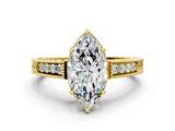 Yellow gold Marquise Cut Diamond Ring with Milgrain Pavé Band and Four-Prong Setting_25