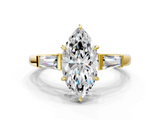 Yellow gold Marquise Cut Diamond Ring with Tapered Baguette Side Stones in Four-Prong Setting_15