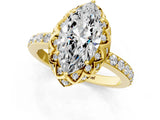 Yellow gold Marquise Cut Diamond Scalloped Halo Engagement Ring with Round Shared Prong Band_13