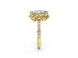Yellow gold Marquise Cut Diamond Scalloped Halo Engagement Ring with Round Shared Prong Band_14