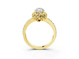 Yellow gold Marquise Cut Diamond Scalloped Halo Engagement Ring with Round Shared Prong Band_15
