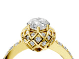 Yellow gold Marquise Cut Diamond Scalloped Halo Engagement Ring with Round Shared Prong Band_16