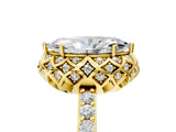 Yellow gold Marquise Cut Diamond Scalloped Halo Engagement Ring with Round Shared Prong Band_17