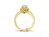 Yellow gold Marquise Cut Diamond Scalloped Halo Engagement Ring with Round Shared Prong Band_27
