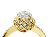 Yellow gold Marquise Cut Diamond Scalloped Halo Engagement Ring with Round Shared Prong Band_28