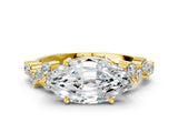 Yellow gold Marquise Cut Diamond Scattered Round Accent Ring with Prong Setting_12