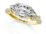 Yellow gold Marquise Cut Diamond Scattered Round Accent Ring with Prong Setting_13