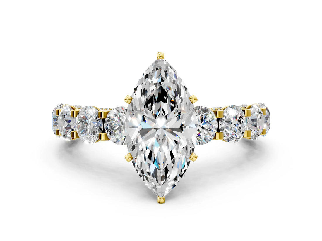 Yellow gold Marquise Cut Diamond Side Stone Engagement Ring with Four-Prong Setting_24