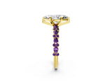 Yellow gold Marquise Cut Diamond Side Stone Solitaire Ring with Round with Amethyst side stone and Four-Prong Setting_2