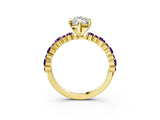 Yellow gold Marquise Cut Diamond Side Stone Solitaire Ring with Round with Amethyst side stone and Four-Prong Setting_3