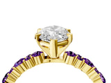 Yellow gold Marquise Cut Diamond Side Stone Solitaire Ring with Round with Amethyst side stone and Four-Prong Setting_4