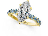 Yellow gold Marquise Cut Diamond Side Stone Solitaire Ring with Round with Aquamarine side stone and Four-Prong Setting_1