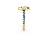 Yellow gold Marquise Cut Diamond Side Stone Solitaire Ring with Round with Aquamarine side stone and Four-Prong Setting_2