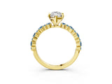 Yellow gold Marquise Cut Diamond Side Stone Solitaire Ring with Round with Aquamarine side stone and Four-Prong Setting_3
