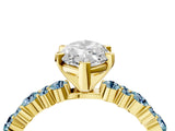 Yellow gold Marquise Cut Diamond Side Stone Solitaire Ring with Round with Aquamarine side stone and Four-Prong Setting_4