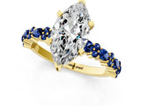 Yellow gold Marquise Cut Diamond Side Stone Solitaire Ring with Round with Blue Sapphire side stone and Four-Prong Setting_1