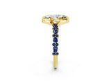 Yellow gold Marquise Cut Diamond Side Stone Solitaire Ring with Round with Blue Sapphire side stone and Four-Prong Setting_2