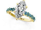 Yellow gold Marquise Cut Diamond Side Stone Solitaire Ring with Round with Blue Topaz side stone and Four-Prong Setting_1