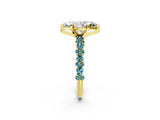 Yellow gold Marquise Cut Diamond Side Stone Solitaire Ring with Round with Blue Topaz side stone and Four-Prong Setting_2